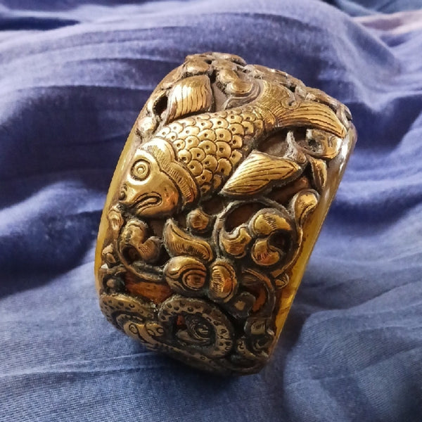 Repousse Dragonfly Resin Brass Cuff.