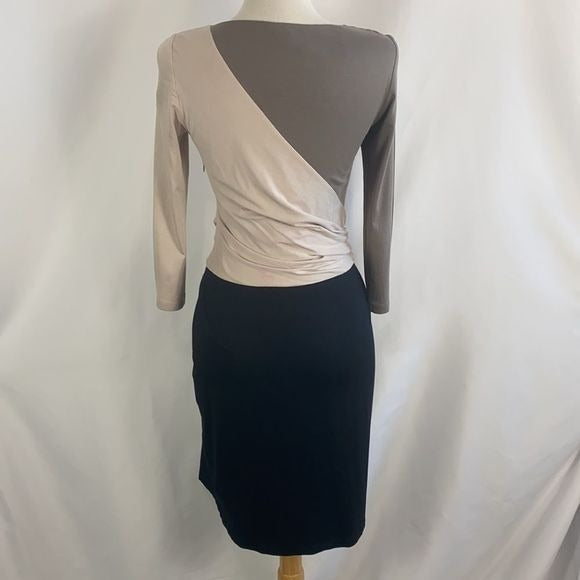 Paule Ka Tan Cream Black Tie Front Knit Dress