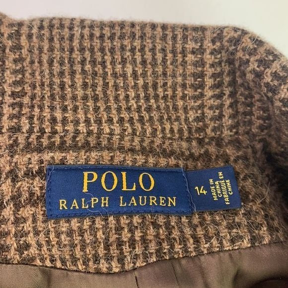 Ralph Lauren Tan Plaid Full Length Wool Coat