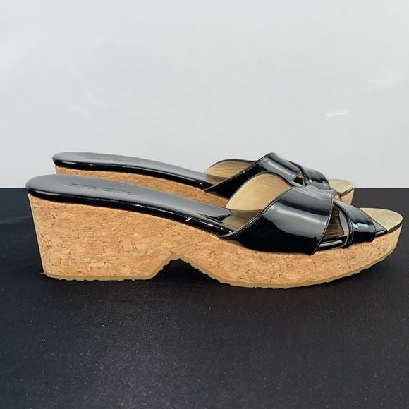 Jimmy Choo Black Patent Cork Bottom Platforms