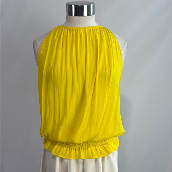 NWT Ramy Brook Yellow Pleated High Neck Tank Top