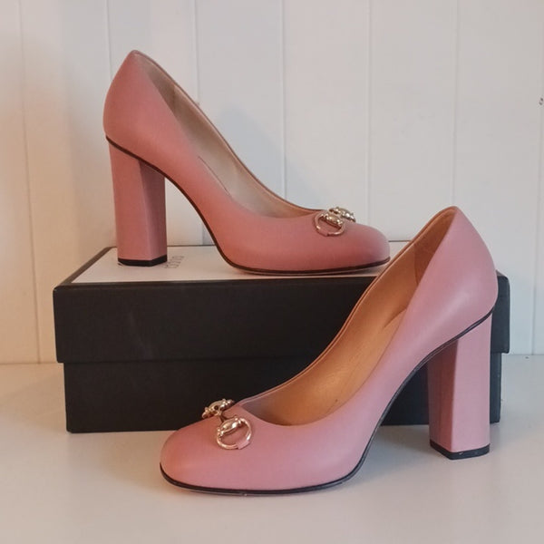 Gucci Horsebit Block Heel Soft Pink Leather Shoes