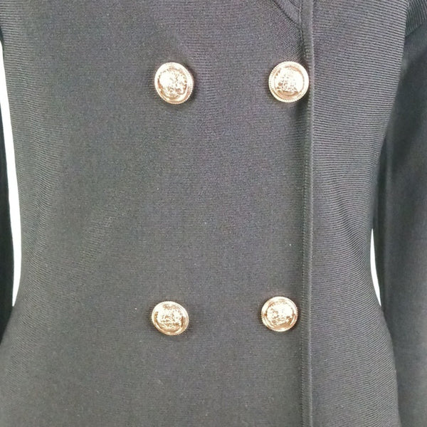 Aleeza Black Double-Breasted Dress with Gold Buttons.