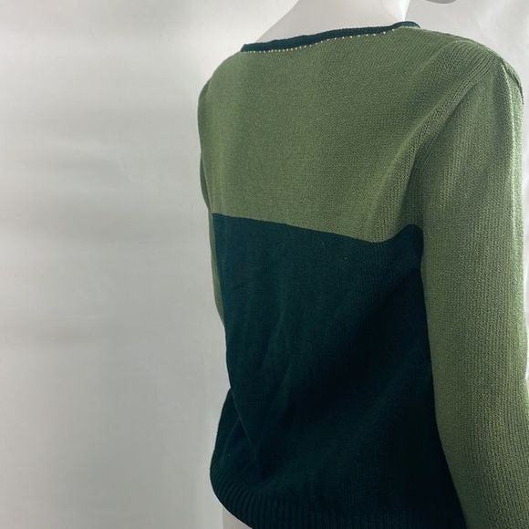 St John Green With Emblem Color Block Sweater