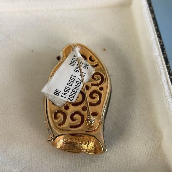 Judith Leiber NIB Swarovski Crystal Enamel Penguin Pin