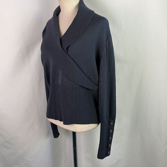 St John Grey Wrap Front Knit Sweater