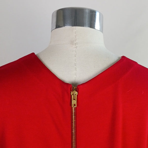 Miu Miu Red Ruffle Bottom Drop Waist Long Sleeve Dress
