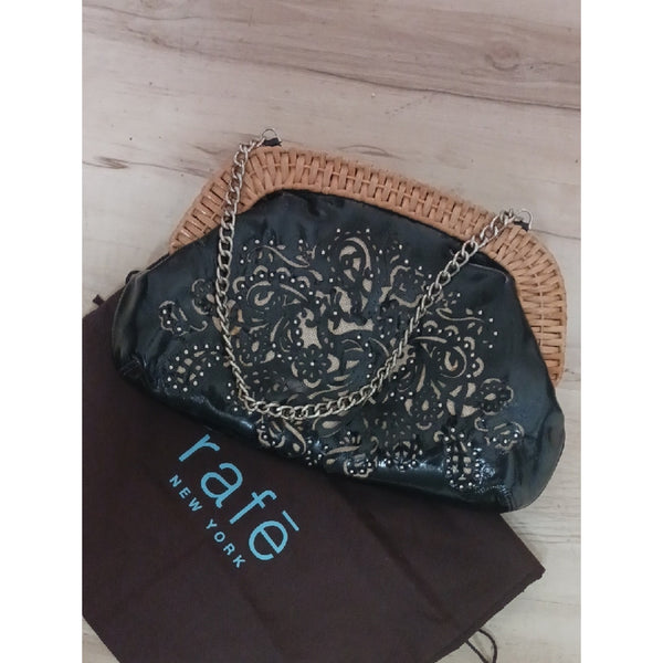 RAFE BLK LASER CUT PATENT CLUTCH.