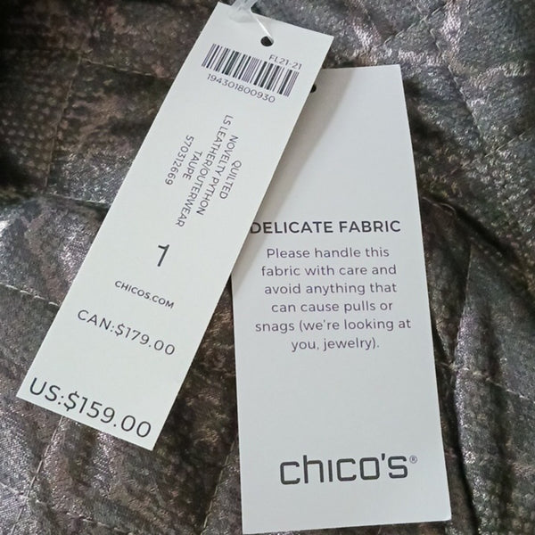 Chico's Metallic Snake Quilted Jacket NWT