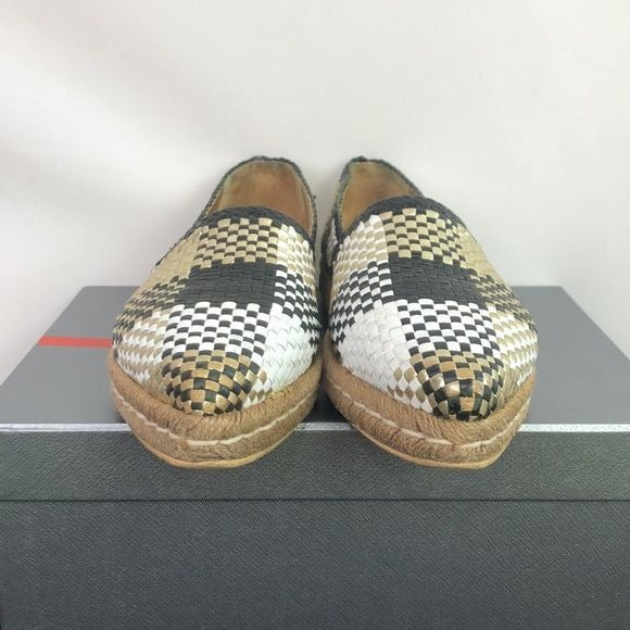 PRADA Black White Gold Woven Slip Ons