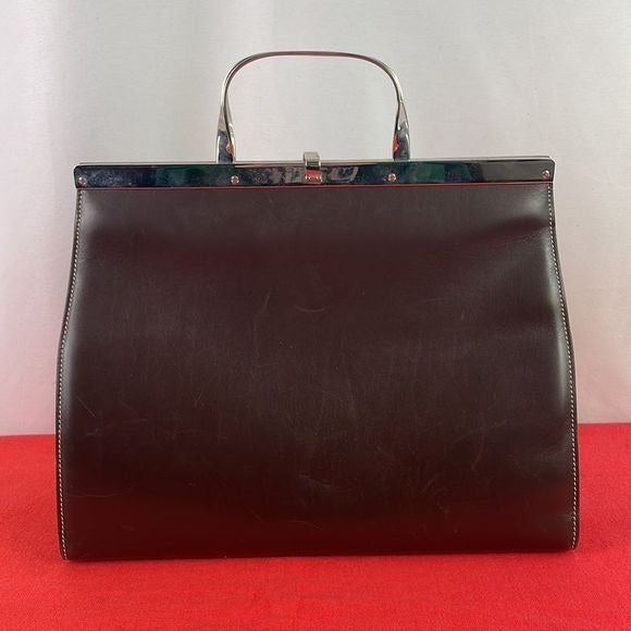 Ralph Lauren Brown Leather with Silver Frame Bag