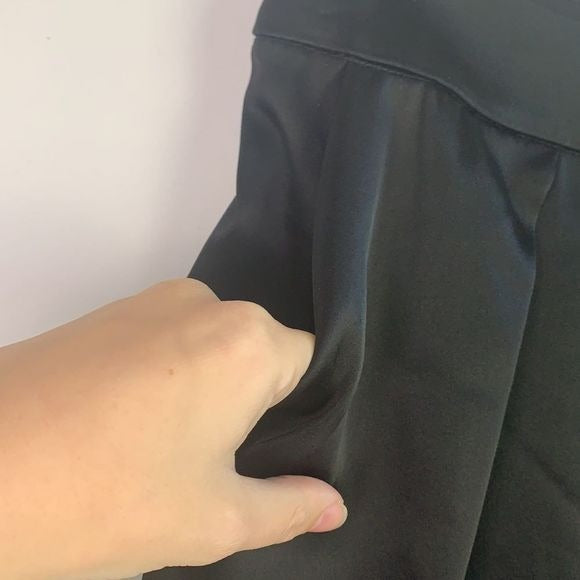 St. John Black Satin Pleated Midi Skirt