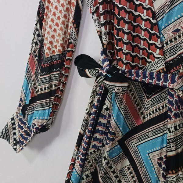 Reiss Multi Scarf Print Long Sleeve W Belt Dress.