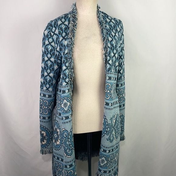 St John Blue Print Long Cardigan With Belt