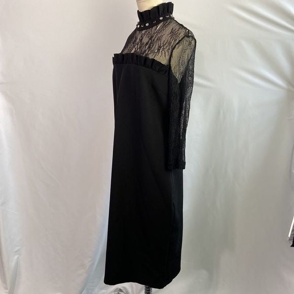 NWT Black High Neck Dress with Lace/Stones