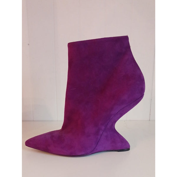 SALVATORE FERRAGAMO BOLGHERI VIOLET SUEDE CUT OUT RETRO 4" BOOTS