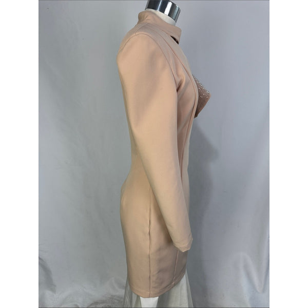 JILL SANDER CHAMPAGNE RUFFLE ONE SLEEVE DRESS