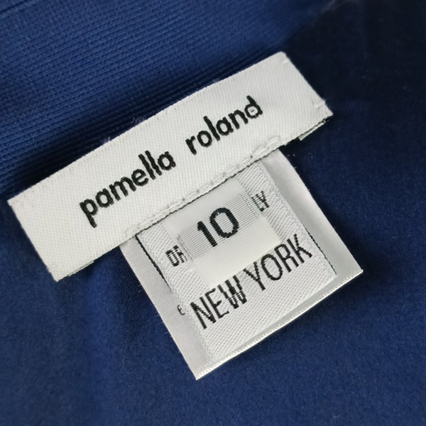 Pamella Roland Blue Pleated Bottom Fit Flare Dress w Collar