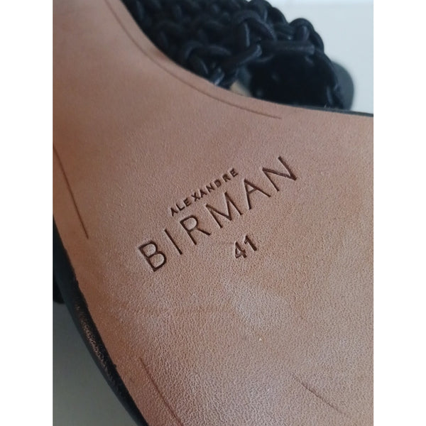 ALEXANDRE BIRMAN BLACK LANNY MACRAME & LEATHER SLIDES SANDALS