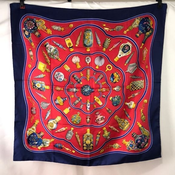 Hermes Vintage Perfume Bottle Print Scarf