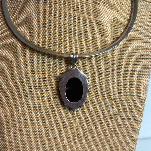 925 Choker with Big Onyx Pendant Necklace