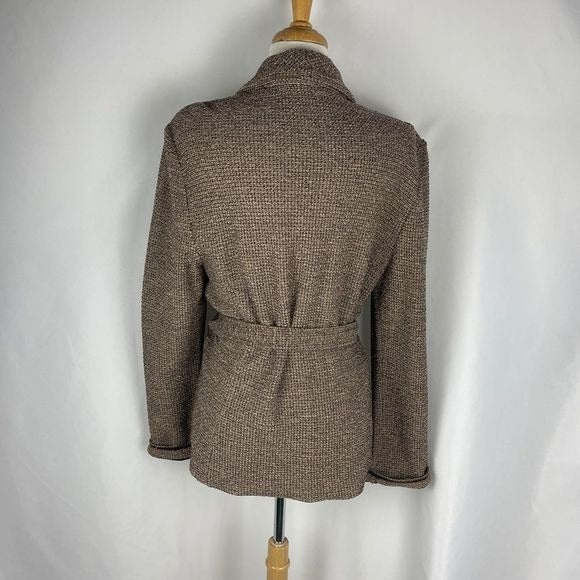 St John Tan tweed knit blazer w/ leather lined belt
