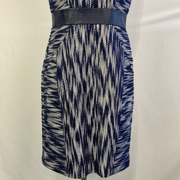 Milly Blue Print Sheath with Lamb Leather Trim Dress
