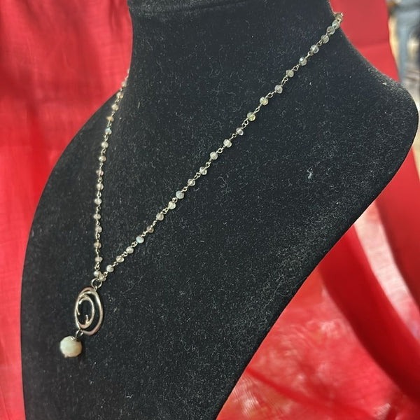 Vintage Moonstone Sterling Dangle Necklace