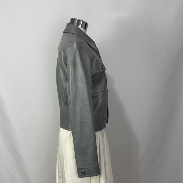 CELINE Gray Leather Crop Vintage Jacket