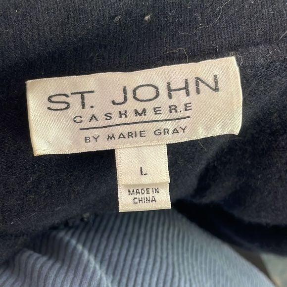 St John Black Cashmere Crystal Zip Top