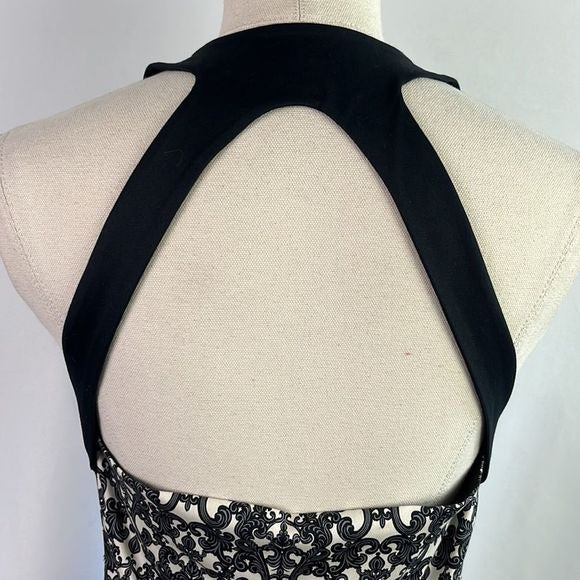 Robert Rodriguez Black/Cream Lace Print Zip Front Dress