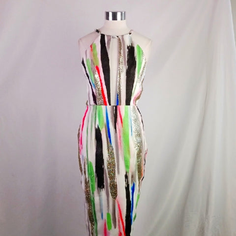 Milly Multicolor Shimmer Striped Midi Dress