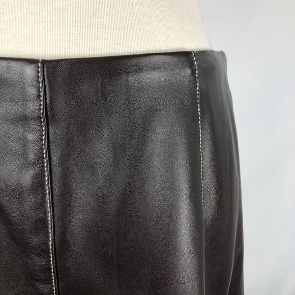 St. John Brown Leather Skirt with White stitching