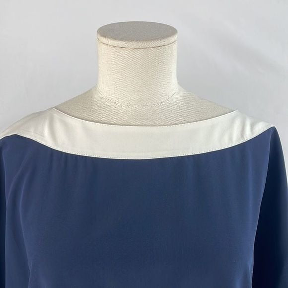 St. John Navy With Ivory Trim Silk Top