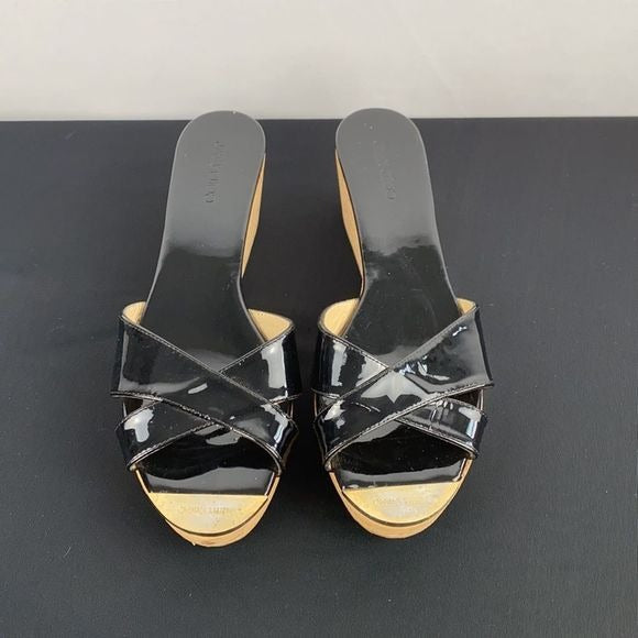 Jimmy Choo Black Patent Cork Bottom Platforms