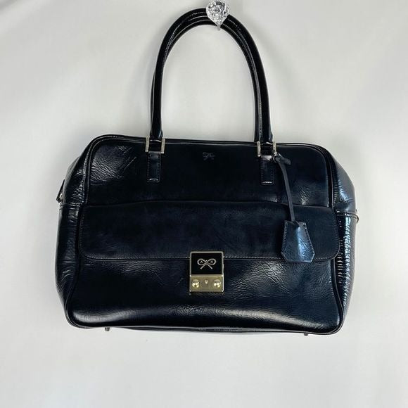 Anya Hindmarch black leather satchel with strap
