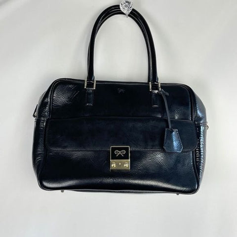 Anya Hindmarch black leather satchel with strap