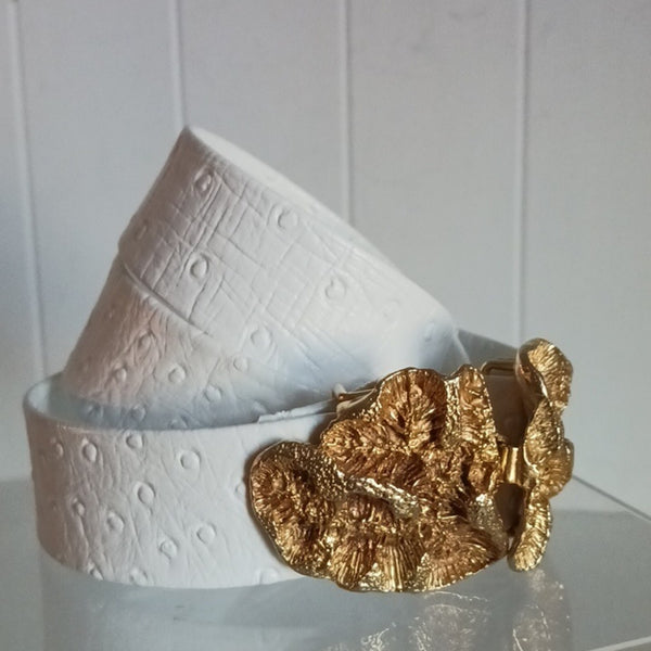 Mimi D Vintage White With Gold Buckle Belt