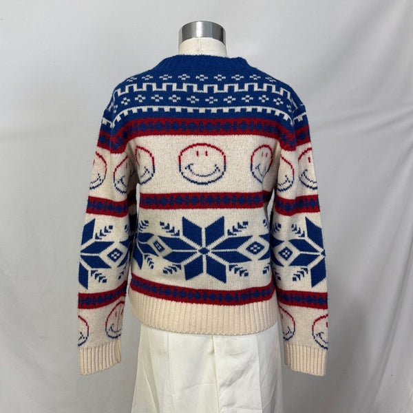 Sandro Red, White and Blue Smiley Sweater