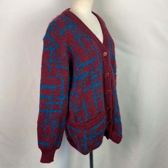 Missoni Vintage Wine Blue Plaid 80’s Cardigan