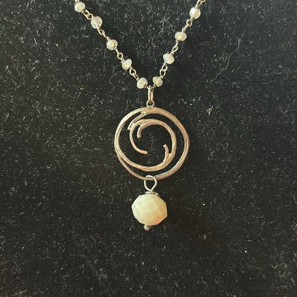 Vintage Moonstone Sterling Dangle Necklace