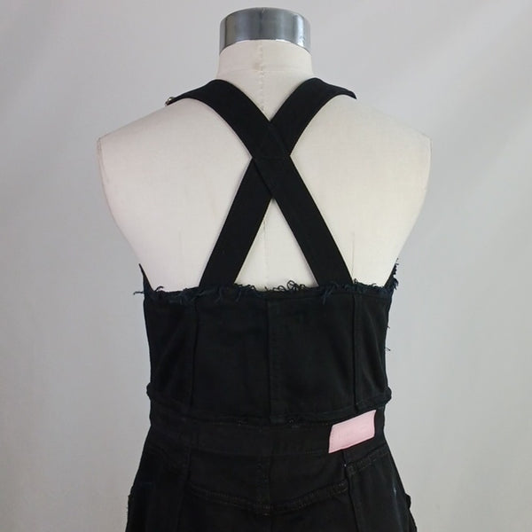 Re/done Black Denim Overall Mini Dress.