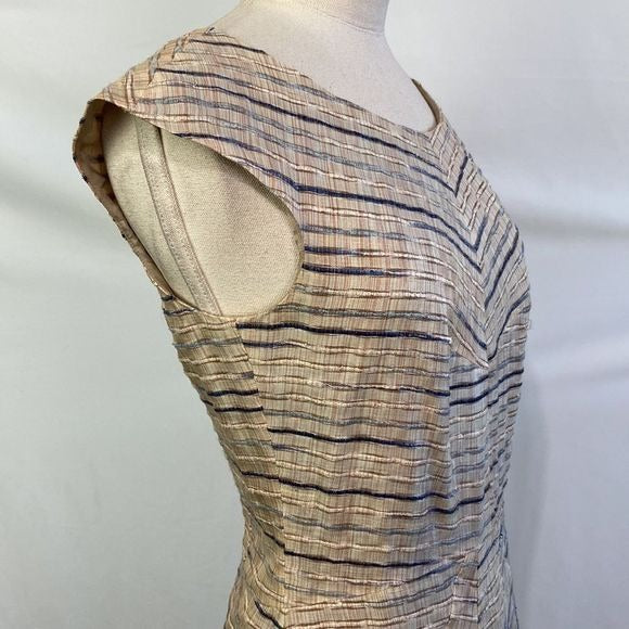Hugo Boss Tan Striped Fit Flare Dress
