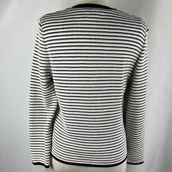 St John black/white stripe cardigan and top