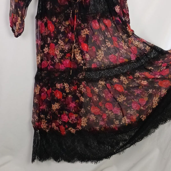 Johnny Was Black and Pink Floral Maxi / Slip Dress.