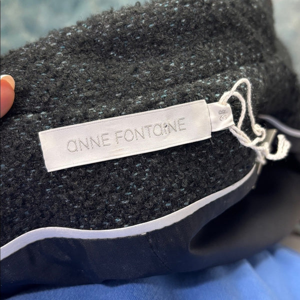 NWT Anne Fontaine Black Tweed Ruffle Trim Jacket w Belt