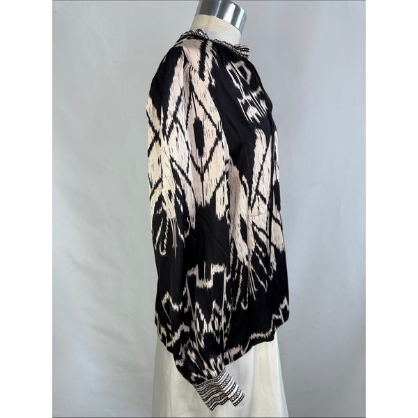 CABALLERO BLACK PRINT TIE NECK TUNIC