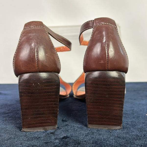 Joan and David Brown Vintage T Strap Shaped Wedges