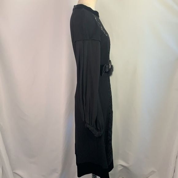 Maria Grazia Severi black with velvet/fur/beaded trim dress