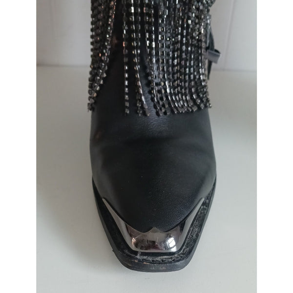 DANIEL DIAMOND BLACK WITH CRYSTAL FRINGE COWBOY BOOTS.